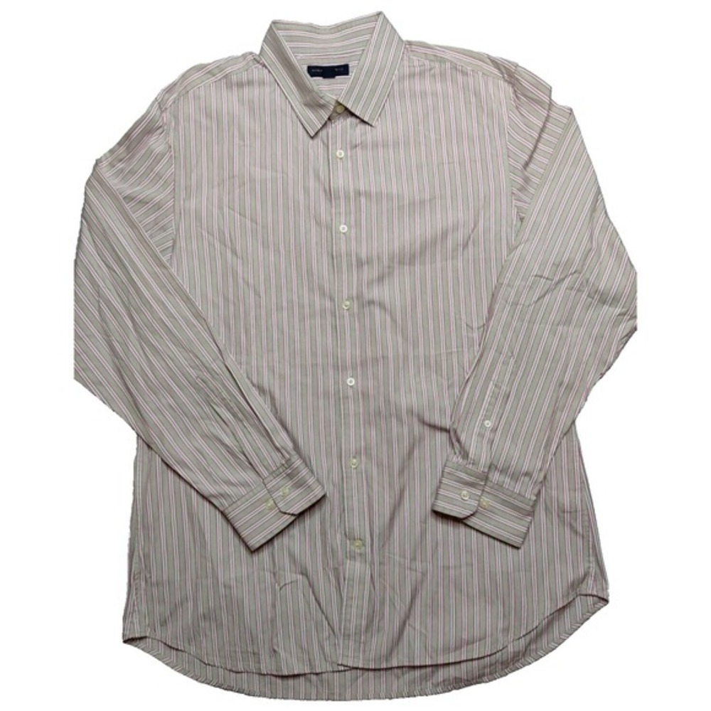 BANANA REPUBLIC Men XL (17-17.5) Slim Fit Pink Stripe Cotton Button Shirt